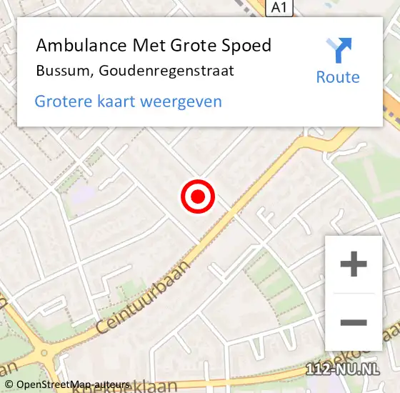 Locatie op kaart van de 112 melding: Ambulance Met Grote Spoed Naar Bussum, Goudenregenstraat op 28 juni 2014 09:05