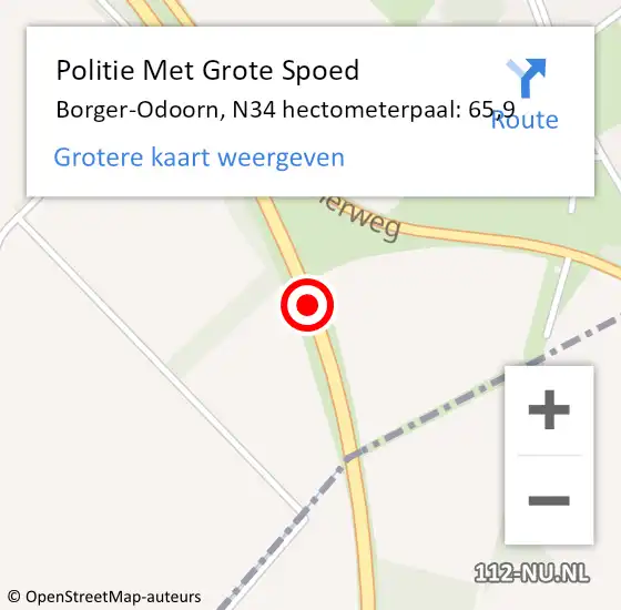 Locatie op kaart van de 112 melding: Politie Met Grote Spoed Naar Borger-Odoorn, N34 hectometerpaal: 65,9 op 4 november 2021 20:06