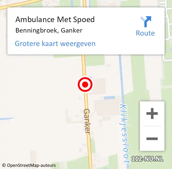 Locatie op kaart van de 112 melding: Ambulance Met Spoed Naar Benningbroek, Ganker op 4 november 2021 20:53