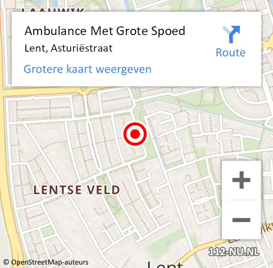 Locatie op kaart van de 112 melding: Ambulance Met Grote Spoed Naar Lent, Asturiëstraat op 4 november 2021 20:53