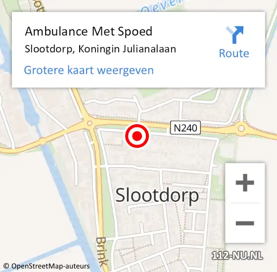 Locatie op kaart van de 112 melding: Ambulance Met Spoed Naar Slootdorp, Koningin Julianalaan op 4 november 2021 21:10