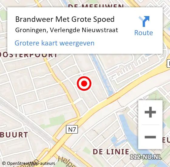 Locatie op kaart van de 112 melding: Brandweer Met Grote Spoed Naar Groningen, Verlengde Nieuwstraat op 4 november 2021 21:26