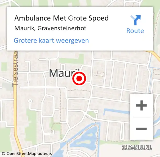 Locatie op kaart van de 112 melding: Ambulance Met Grote Spoed Naar Maurik, Gravensteinerhof op 4 november 2021 22:06