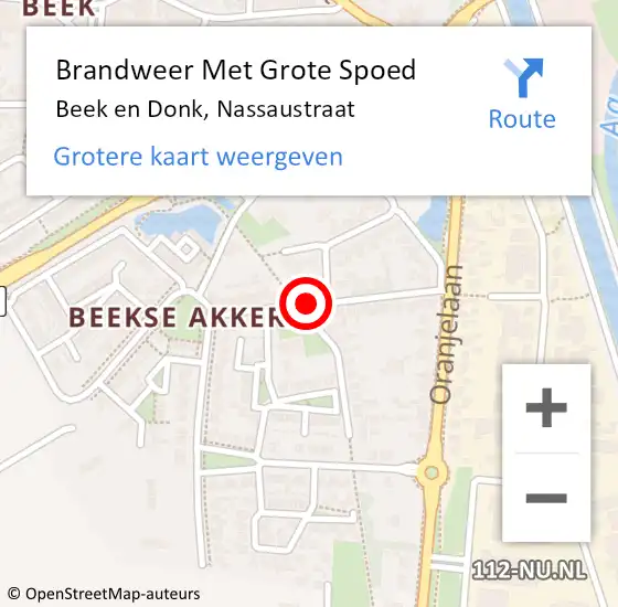 Locatie op kaart van de 112 melding: Brandweer Met Grote Spoed Naar Beek en Donk, Nassaustraat op 4 november 2021 22:11