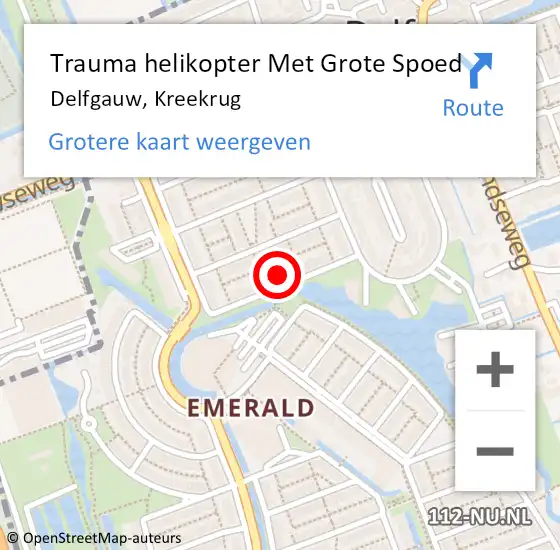 Locatie op kaart van de 112 melding: Trauma helikopter Met Grote Spoed Naar Delfgauw, Kreekrug op 4 november 2021 22:11