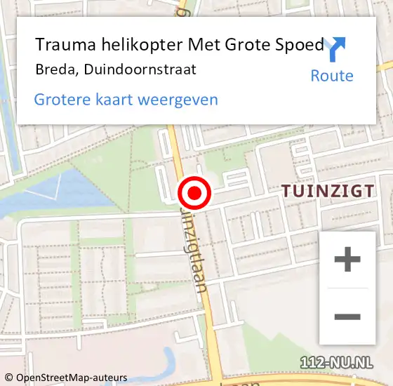 Locatie op kaart van de 112 melding: Trauma helikopter Met Grote Spoed Naar Breda, Duindoornstraat op 4 november 2021 22:30