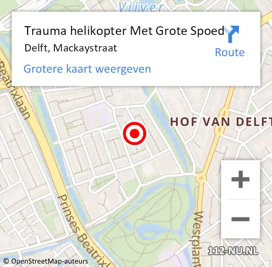 Locatie op kaart van de 112 melding: Trauma helikopter Met Grote Spoed Naar Delft, Mackaystraat op 4 november 2021 22:50