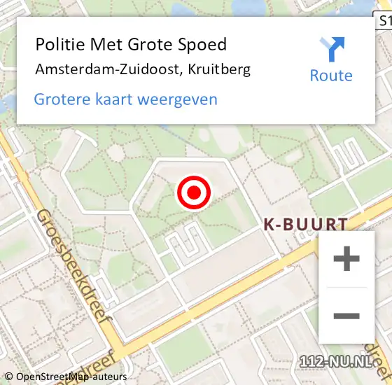 Locatie op kaart van de 112 melding: Politie Met Grote Spoed Naar Amsterdam-Zuidoost, Kruitberg op 4 november 2021 23:28