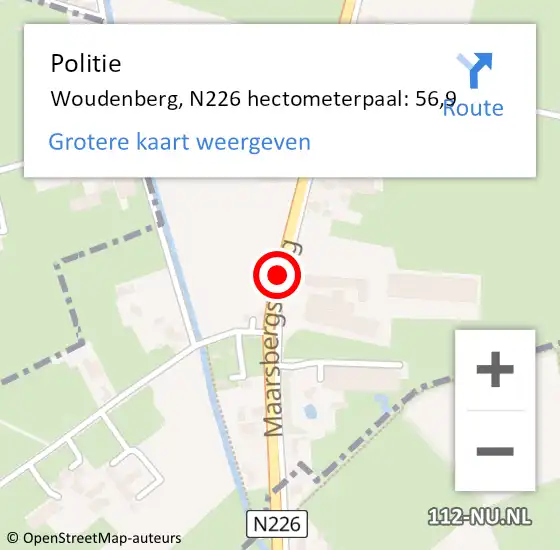 Locatie op kaart van de 112 melding: Politie Woudenberg, N226 hectometerpaal: 56,9 op 5 november 2021 00:15