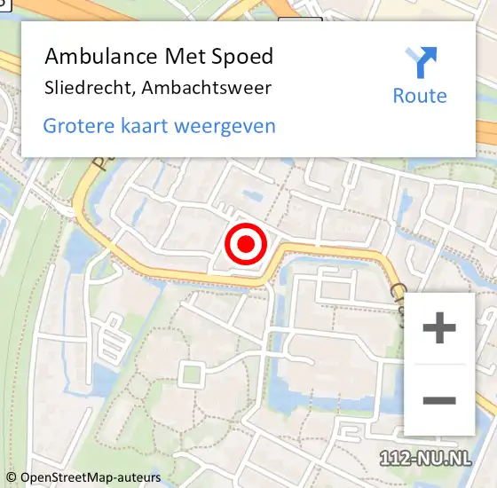 Locatie op kaart van de 112 melding: Ambulance Met Spoed Naar Sliedrecht, Ambachtsweer op 5 november 2021 01:02