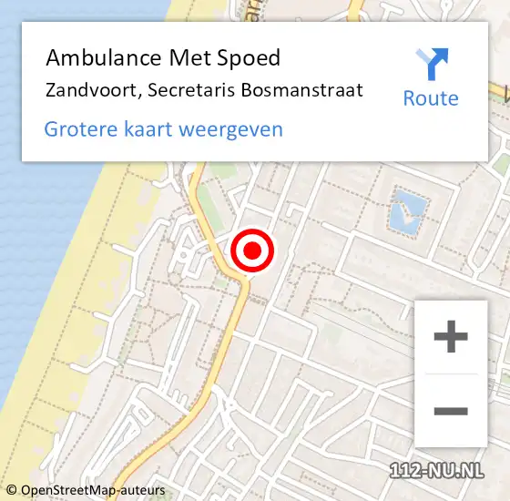 Locatie op kaart van de 112 melding: Ambulance Met Spoed Naar Zandvoort, Secretaris Bosmanstraat op 5 november 2021 02:28
