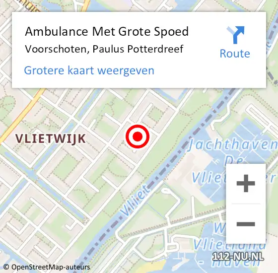 Locatie op kaart van de 112 melding: Ambulance Met Grote Spoed Naar Voorschoten, Paulus Potterdreef op 28 juni 2014 09:43