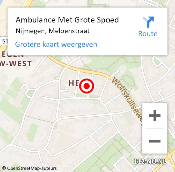 Locatie op kaart van de 112 melding: Ambulance Met Grote Spoed Naar Nijmegen, Meloenstraat op 5 november 2021 04:22