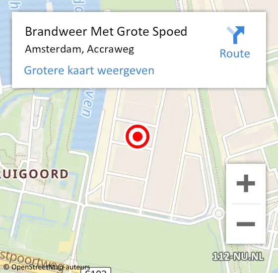Locatie op kaart van de 112 melding: Brandweer Met Grote Spoed Naar Amsterdam, Accraweg op 5 november 2021 04:26