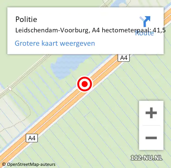 Locatie op kaart van de 112 melding: Politie Leidschendam-Voorburg, A4 hectometerpaal: 41,5 op 5 november 2021 06:49