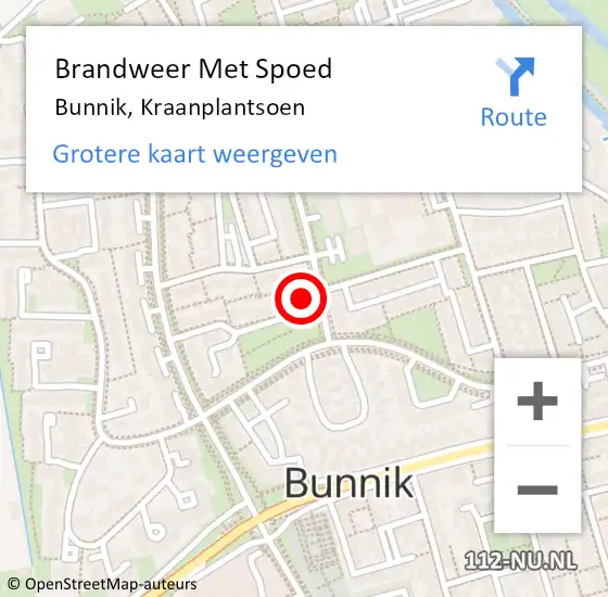 Locatie op kaart van de 112 melding: Brandweer Met Spoed Naar Bunnik, Kraanplantsoen op 28 juni 2014 09:56