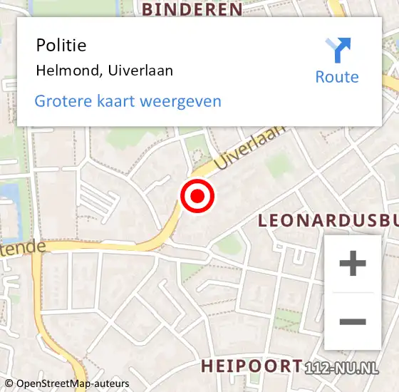 Locatie op kaart van de 112 melding: Politie Helmond, Uiverlaan op 5 november 2021 08:30