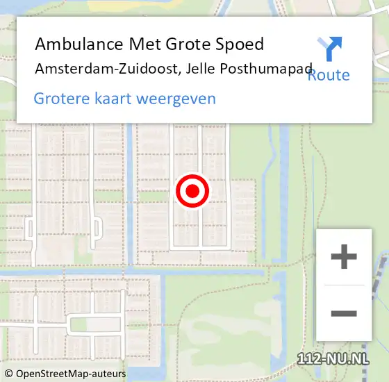 Locatie op kaart van de 112 melding: Ambulance Met Grote Spoed Naar Amsterdam-Zuidoost, Jelle Posthumapad op 5 november 2021 10:09