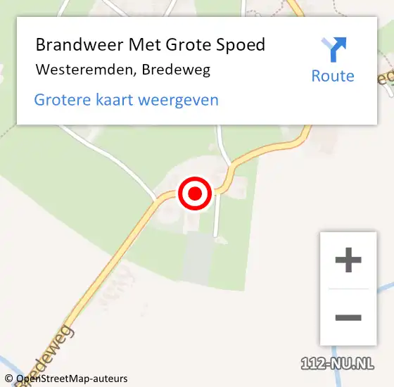 Locatie op kaart van de 112 melding: Brandweer Met Grote Spoed Naar Westeremden, Bredeweg op 5 november 2021 10:48