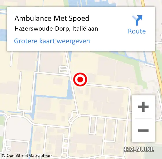 Locatie op kaart van de 112 melding: Ambulance Met Spoed Naar Hazerswoude-Dorp, Italiëlaan op 5 november 2021 10:59