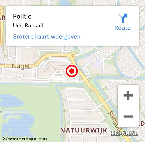 Locatie op kaart van de 112 melding: Politie Urk, Ransuil op 5 november 2021 10:59