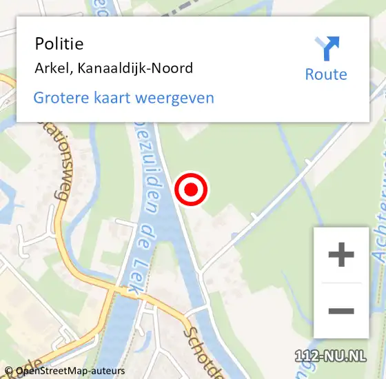 Locatie op kaart van de 112 melding: Politie Arkel, Kanaaldijk-Noord op 5 november 2021 11:17