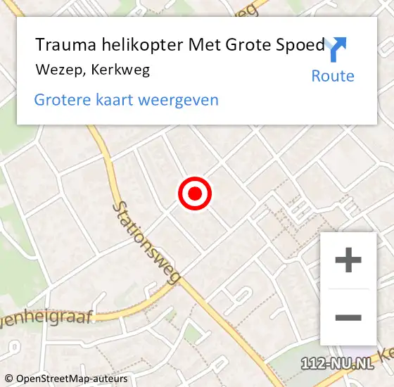 Locatie op kaart van de 112 melding: Trauma helikopter Met Grote Spoed Naar Wezep, Kerkweg op 5 november 2021 11:22