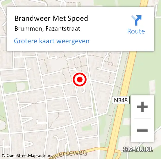 Locatie op kaart van de 112 melding: Brandweer Met Spoed Naar Brummen, Fazantstraat op 5 november 2021 11:24