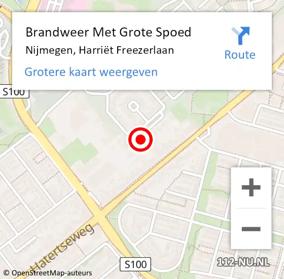 Locatie op kaart van de 112 melding: Brandweer Met Grote Spoed Naar Nijmegen, Harriët Freezerlaan op 5 november 2021 11:27