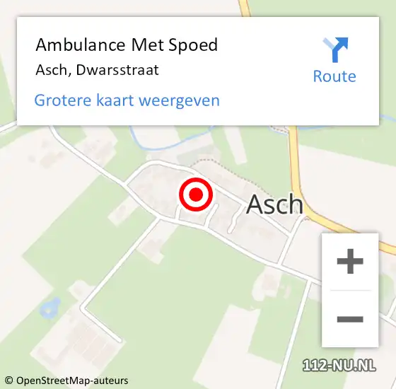 Locatie op kaart van de 112 melding: Ambulance Met Spoed Naar Asch, Dwarsstraat op 28 juni 2014 10:36