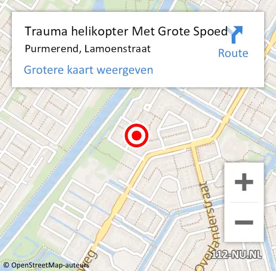 Locatie op kaart van de 112 melding: Trauma helikopter Met Grote Spoed Naar Purmerend, Lamoenstraat op 5 november 2021 13:14