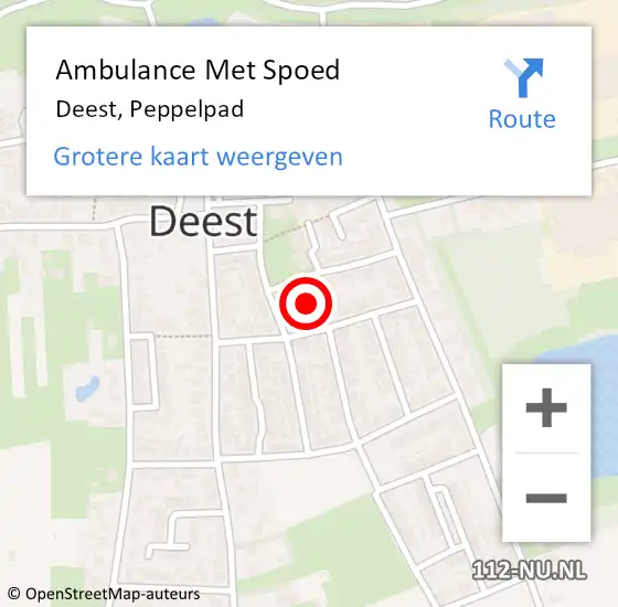 Locatie op kaart van de 112 melding: Ambulance Met Spoed Naar Deest, Peppelpad op 5 november 2021 13:35