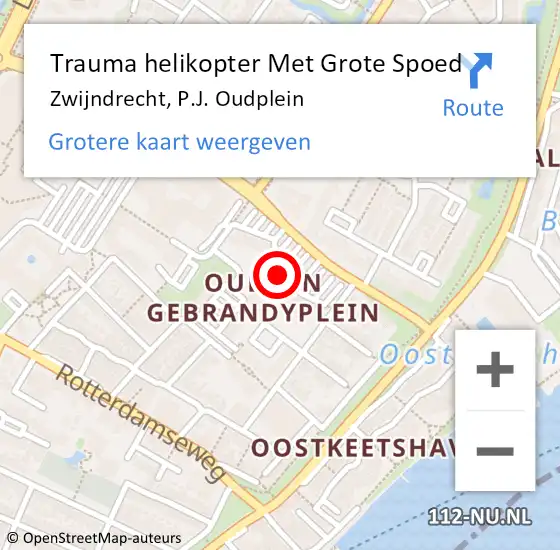 Locatie op kaart van de 112 melding: Trauma helikopter Met Grote Spoed Naar Zwijndrecht, P.J. Oudplein op 5 november 2021 13:42