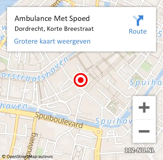 Locatie op kaart van de 112 melding: Ambulance Met Spoed Naar Dordrecht, Korte Breestraat op 5 november 2021 14:18