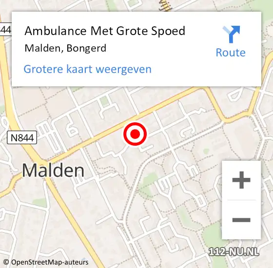 Locatie op kaart van de 112 melding: Ambulance Met Grote Spoed Naar Malden, Bongerd op 5 november 2021 14:21