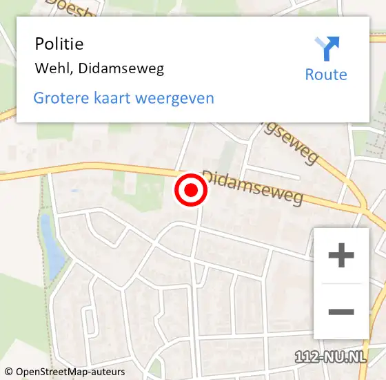 Locatie op kaart van de 112 melding: Politie Wehl, Didamseweg op 5 november 2021 14:44