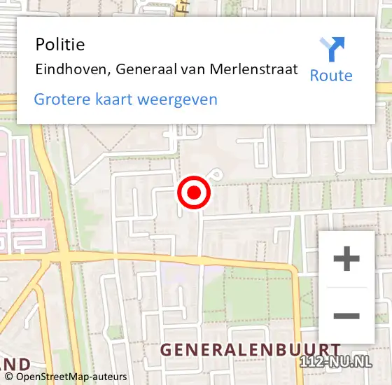 Locatie op kaart van de 112 melding: Politie Eindhoven, Generaal van Merlenstraat op 5 november 2021 14:48