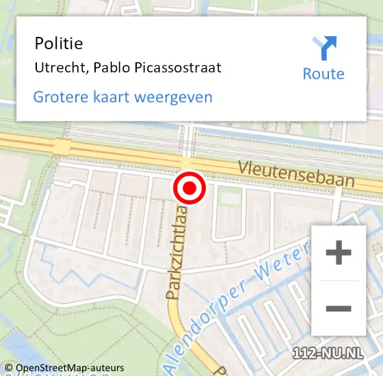 Locatie op kaart van de 112 melding: Politie Utrecht, Pablo Picassostraat op 5 november 2021 14:49