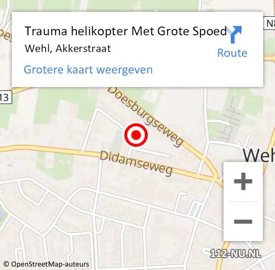 Locatie op kaart van de 112 melding: Trauma helikopter Met Grote Spoed Naar Wehl, Akkerstraat op 5 november 2021 14:52