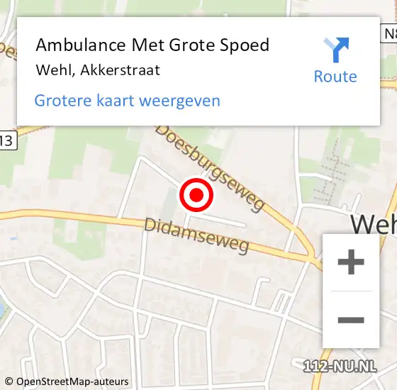 Locatie op kaart van de 112 melding: Ambulance Met Grote Spoed Naar Wehl, Akkerstraat op 5 november 2021 14:54