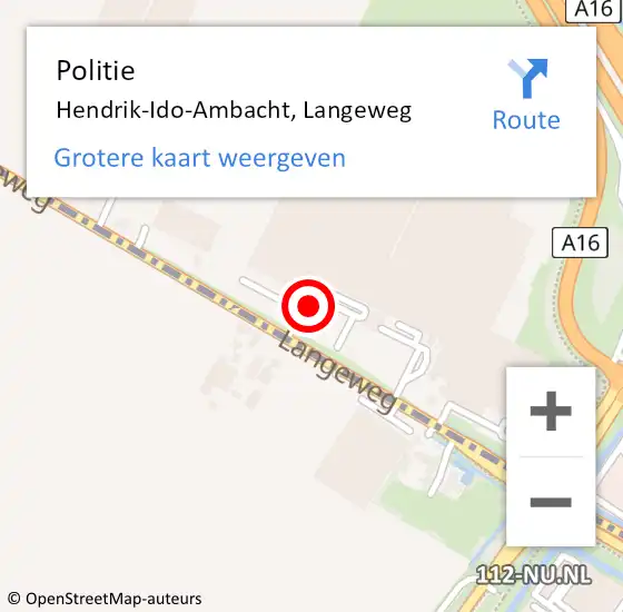 Locatie op kaart van de 112 melding: Politie Hendrik-Ido-Ambacht, Langeweg op 5 november 2021 14:57