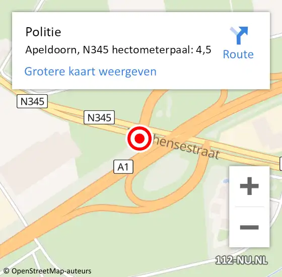Locatie op kaart van de 112 melding: Politie Apeldoorn, N345 hectometerpaal: 4,5 op 5 november 2021 14:58