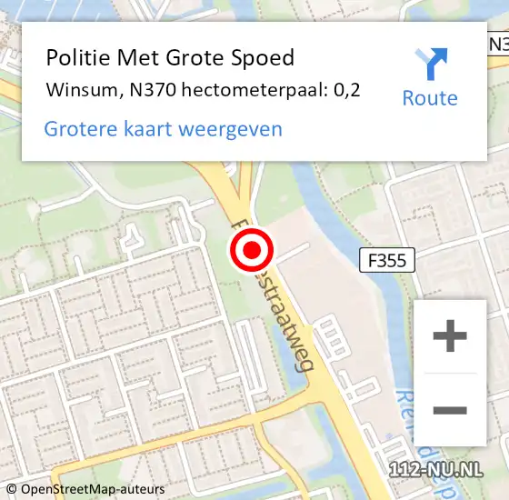 Locatie op kaart van de 112 melding: Politie Met Grote Spoed Naar Winsum, N370 hectometerpaal: 0,2 op 5 november 2021 15:18