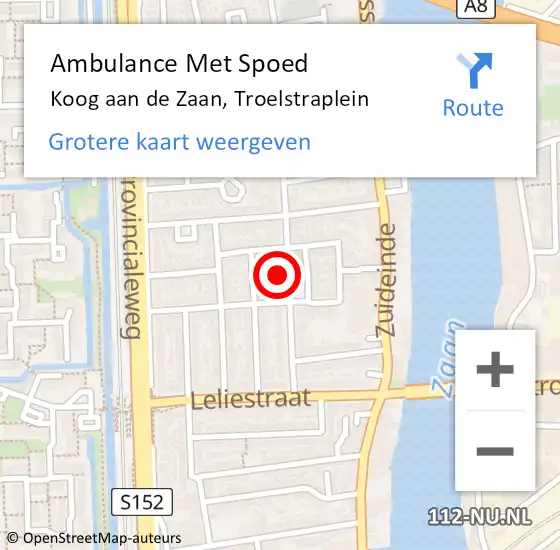 Locatie op kaart van de 112 melding: Ambulance Met Spoed Naar Koog aan de Zaan, Troelstraplein op 5 november 2021 15:47