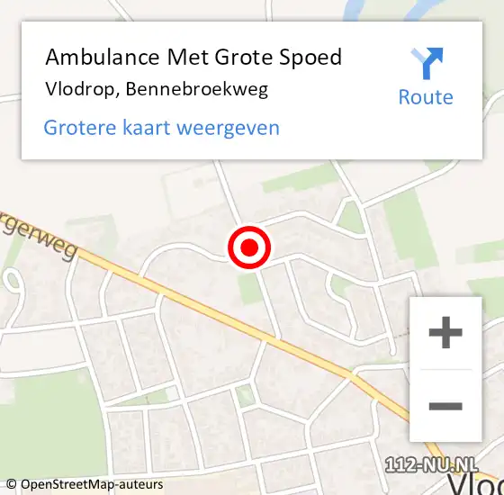 Locatie op kaart van de 112 melding: Ambulance Met Grote Spoed Naar Vlodrop, Bennebroekweg op 5 november 2021 15:59