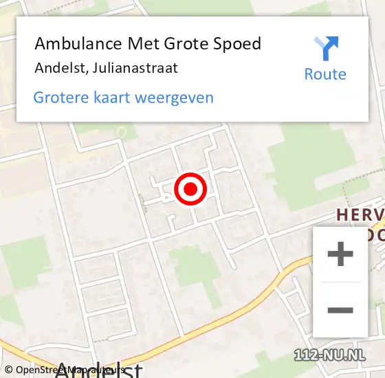 Locatie op kaart van de 112 melding: Ambulance Met Grote Spoed Naar Andelst, Julianastraat op 5 november 2021 16:05