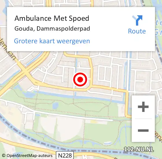 Locatie op kaart van de 112 melding: Ambulance Met Spoed Naar Gouda, Dammaspolderpad op 5 november 2021 16:05