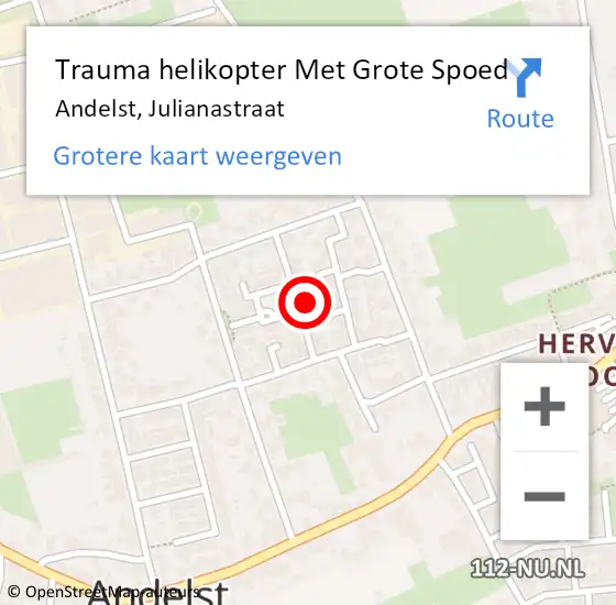 Locatie op kaart van de 112 melding: Trauma helikopter Met Grote Spoed Naar Andelst, Julianastraat op 5 november 2021 16:05