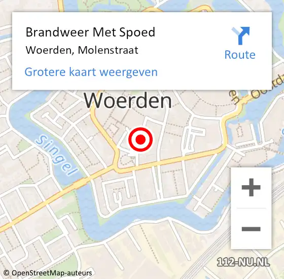 Locatie op kaart van de 112 melding: Brandweer Met Spoed Naar Woerden, Molenstraat op 5 november 2021 16:15