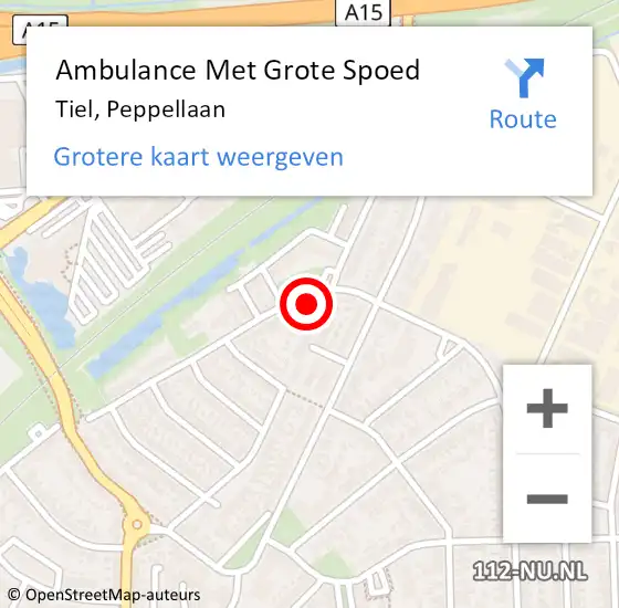 Locatie op kaart van de 112 melding: Ambulance Met Grote Spoed Naar Tiel, Peppellaan op 5 november 2021 16:31
